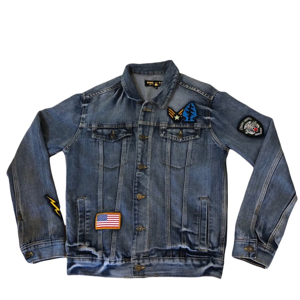 Ring of Fire Jean Jacket w/ Patches-Sz S